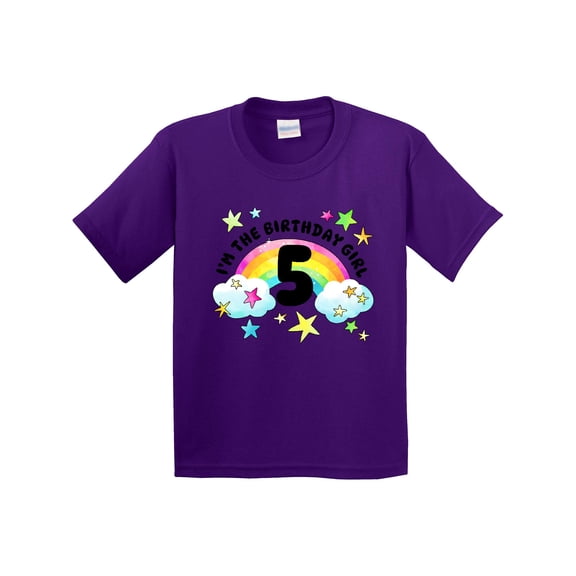 Inktastic I'm the Birthday Girl Fifth Birthday Rainbow and Stars Youth T-Shirt