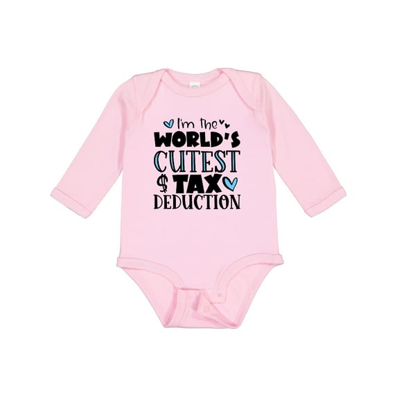 Inktastic I'm the World's Cutest Tax Deduction Blue Hearts Boys or Girls Long Sleeve Baby Bodysuit