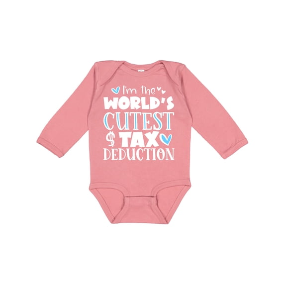 Inktastic I'm the World's Cutest Tax Deduction Blue Hearts Boys or Girls Long Sleeve Baby Bodysuit