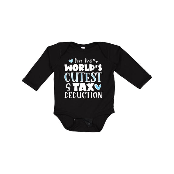 Inktastic I'm the World's Cutest Tax Deduction Blue Hearts Boys or Girls Long Sleeve Baby Bodysuit