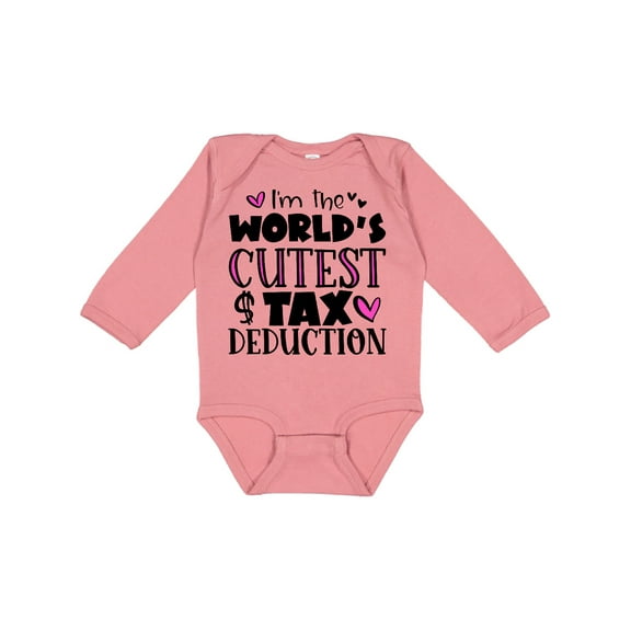Inktastic I'm the Worlds Cutest Tax Deduction Pink Hearts Boys or Girls Long Sleeve Baby Bodysuit