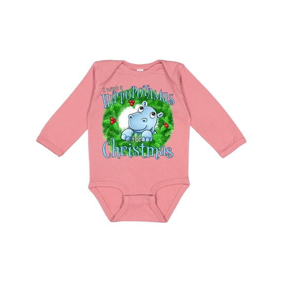 Inktastic I want a Hippopotamus for Christmas Boys or Girls Long Sleeve Baby Bodysuit