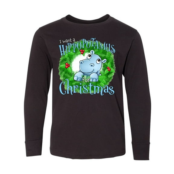 Inktastic I want a Hippopotamus for Christmas Long Sleeve Youth T-Shirt