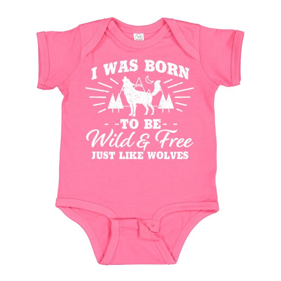 Inktastic I was Born to be Wild and Free with Wolf and Mountains Boys or Girls Baby Bodysuit