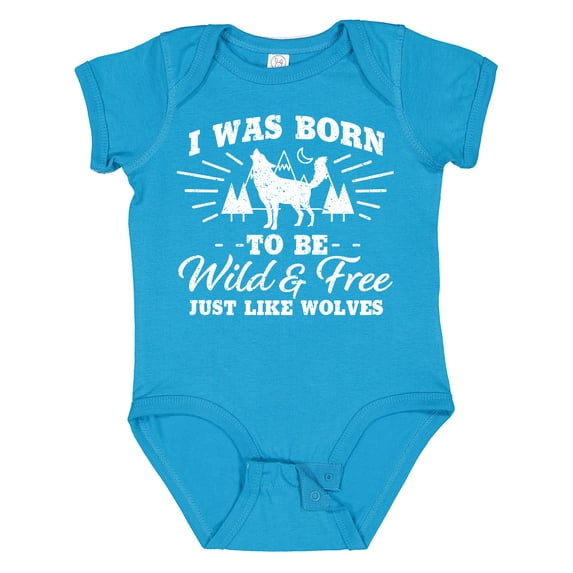 Inktastic I was Born to be Wild and Free with Wolf and Mountains Boys or Girls Baby Bodysuit