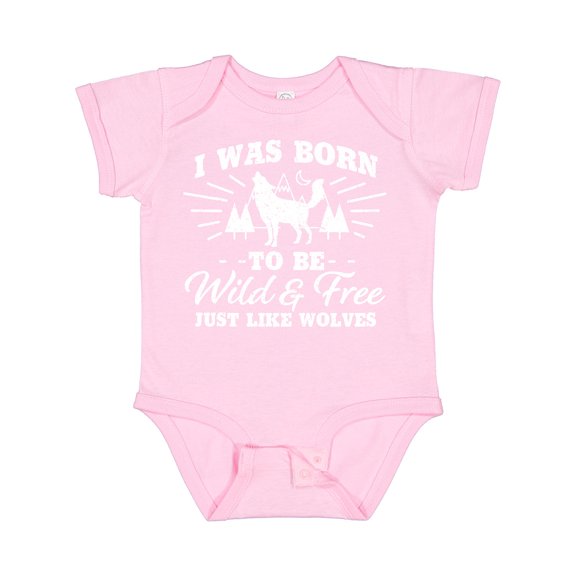 Inktastic I was Born to be Wild and Free with Wolf and Mountains Boys or Girls Baby Bodysuit