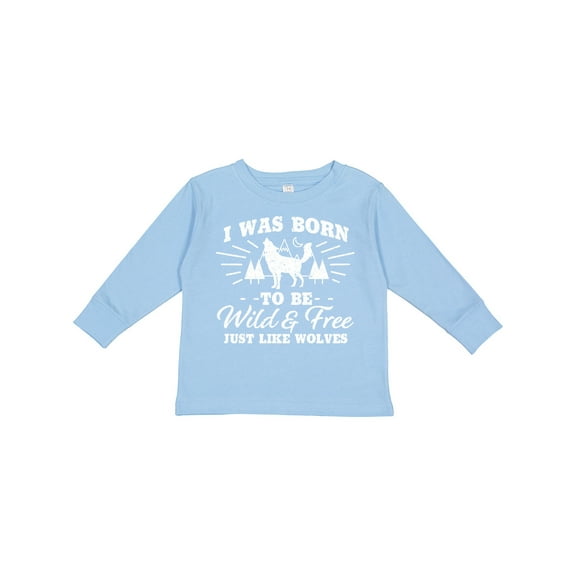 Inktastic I was Born to be Wild and Free with Wolf and Mountains Boys or Girls Long Sleeve Toddler T-Shirt