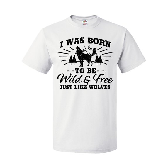 Inktastic I was Born to be Wild and Free with Wolf and Mountains T-Shirt