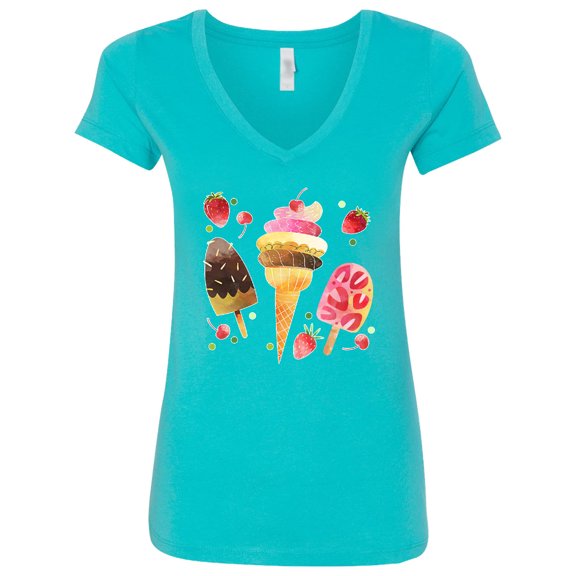 Inktastic Ice Cream Cone and Popsicles Women's V-Neck T-Shirt