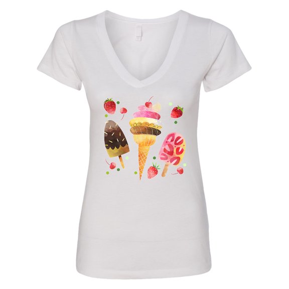 Inktastic Ice Cream Cone and Popsicles Women's V-Neck T-Shirt