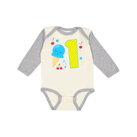 Inktastic Ice Cream First Birthday in Blue Boys or Girls Long Sleeve Baby Bodysuit