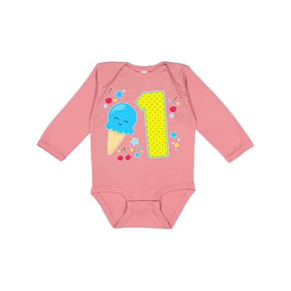 Inktastic Ice Cream First Birthday in Blue Boys or Girls Long Sleeve Baby Bodysuit