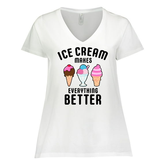Inktastic Ice Cream Makes Everything Better Women's Plus Size V-Neck T-Shirt