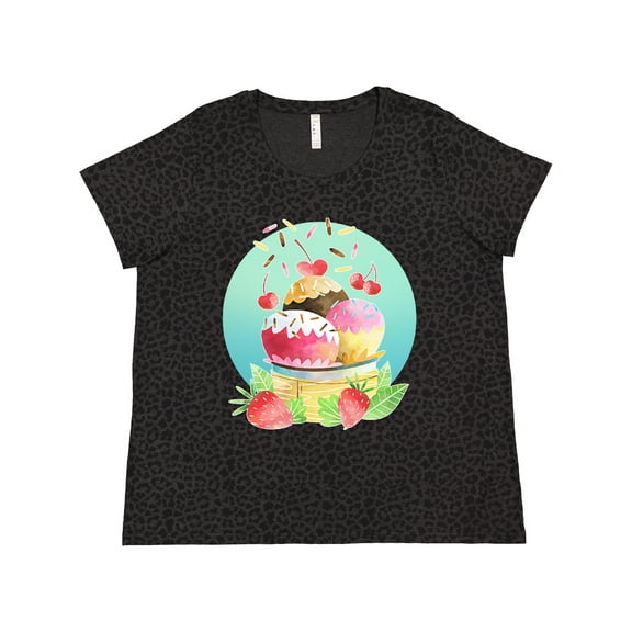 Inktastic Ice Cream Sundae with Sprinkles, Strawberries, and Cherries Women's Plus Size T-Shirt
