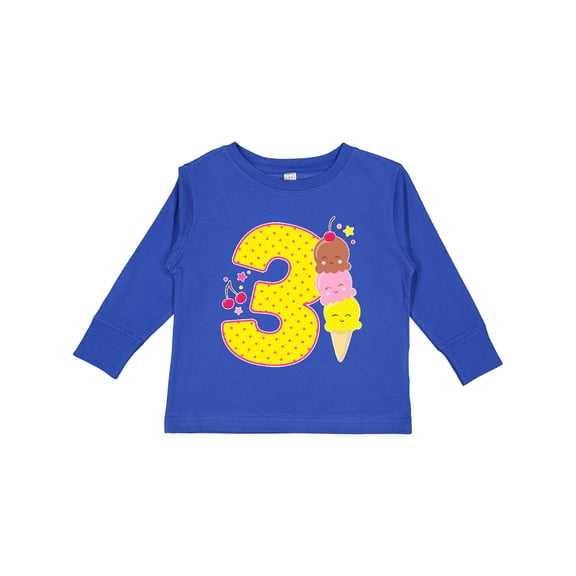 Inktastic Ice Cream Third Birthday Pink Boys or Girls Long Sleeve Toddler T-Shirt