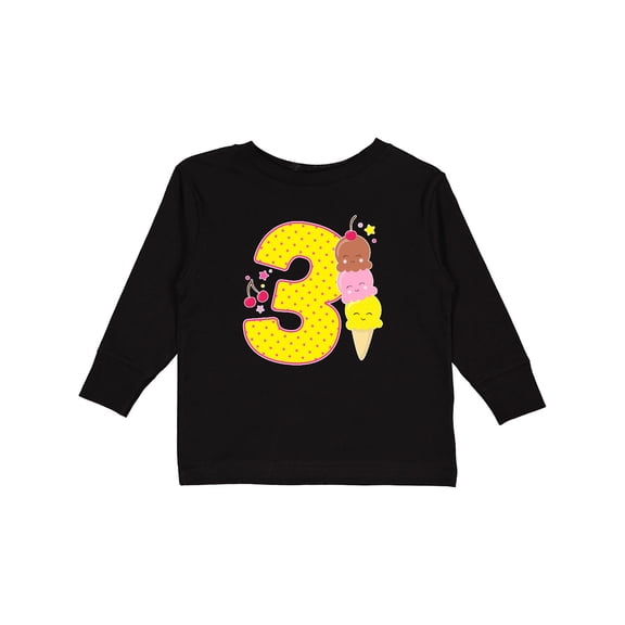 Inktastic Ice Cream Third Birthday Pink Boys or Girls Long Sleeve Toddler T-Shirt