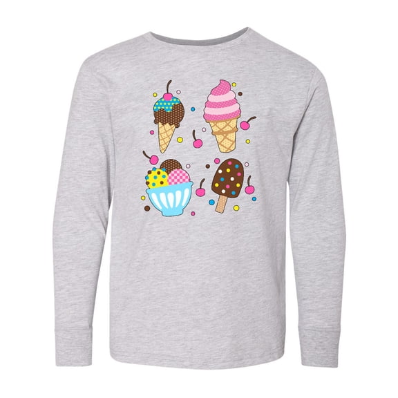 Inktastic Ice Cream with Patterns Long Sleeve Youth T-Shirt