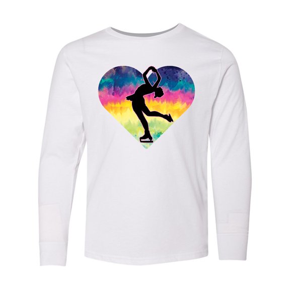 Inktastic Ice Skating Watercolor Heart Girls Long Sleeve Youth T-Shirt