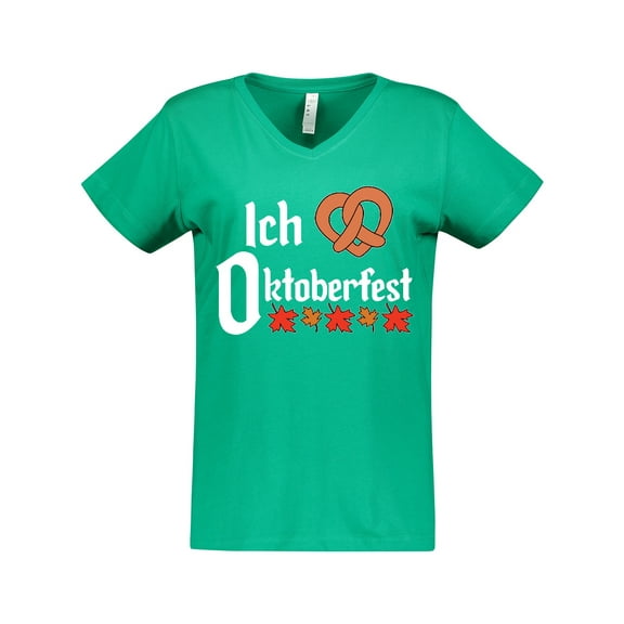 Inktastic Ich Liebe - I Love Oktoberfest Pretzel Heart Women's V-Neck T-Shirt