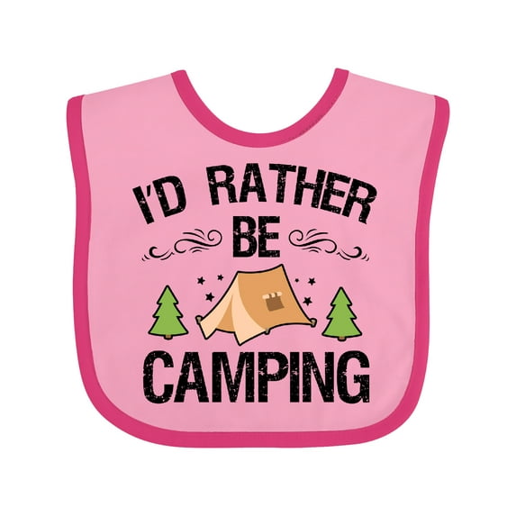 Inktastic Id Rather Be Camping with Tent Trees and Stars Boys or Girls Baby Bib