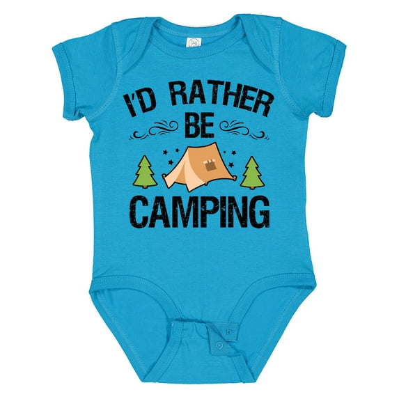 Inktastic Id Rather Be Camping with Tent Trees and Stars Boys or Girls Baby Bodysuit