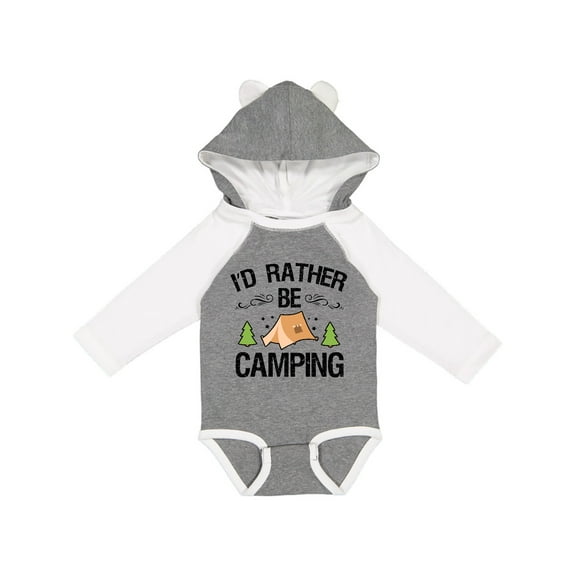Inktastic Id Rather Be Camping with Tent Trees and Stars Boys or Girls Long Sleeve Baby Bodysuit