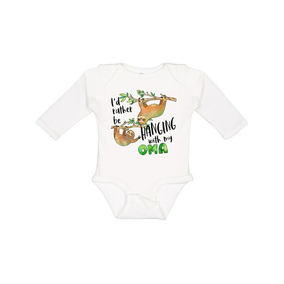 Inktastic Id Rather Be Hanging with my Oma- Cute Sloths Boys or Girls Long Sleeve Baby Bodysuit