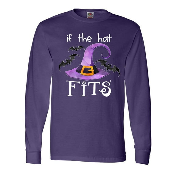 Inktastic If the Hat Fits Halloween Witch Hat and Bats Long Sleeve T-Shirt