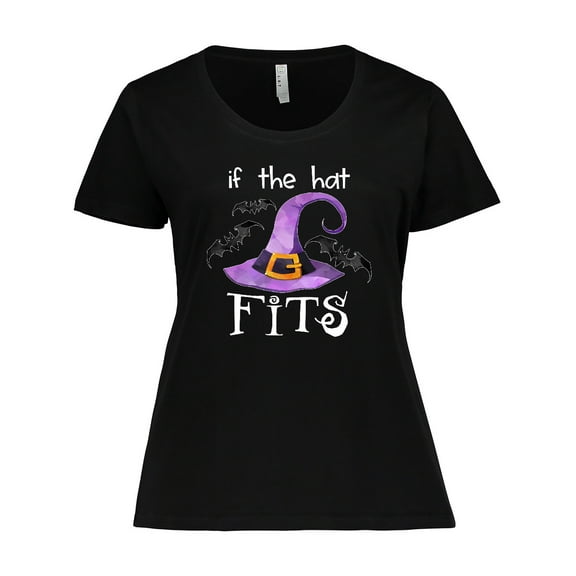 Inktastic If the Hat Fits Halloween Witch Hat and Bats Women's Plus Size T-Shirt