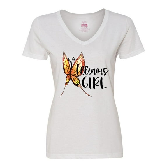 Inktastic Illinois Girl- Butterfly Women's V-Neck T-Shirt