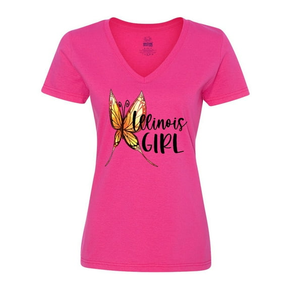 Inktastic Illinois Girl- Butterfly Women's V-Neck T-Shirt