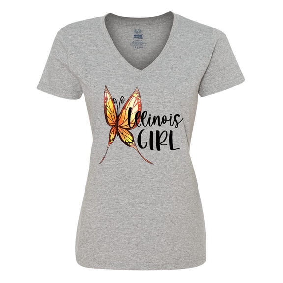 Inktastic Illinois Girl- Butterfly Women's V-Neck T-Shirt