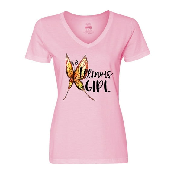Inktastic Illinois Girl- Butterfly Women's V-Neck T-Shirt