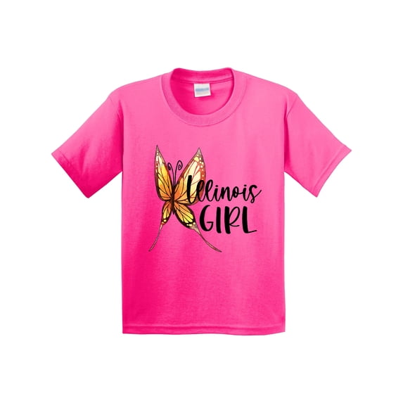 Inktastic Illinois Girl Butterfly Youth T-Shirt