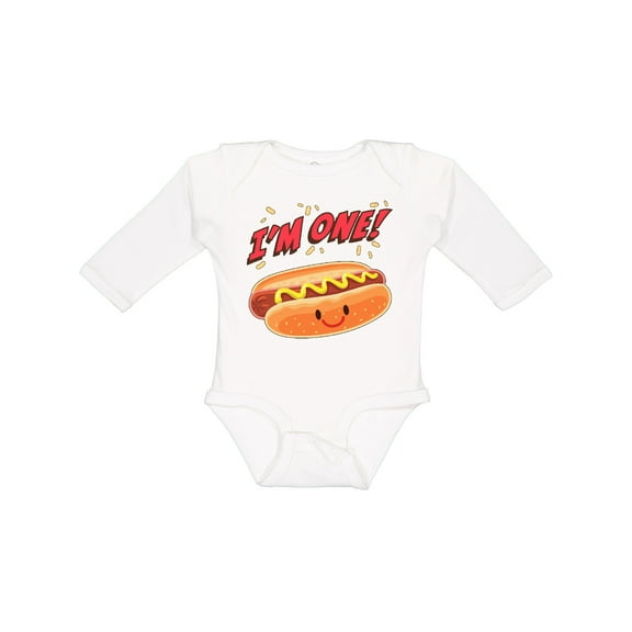 Inktastic Im One Hot Dog First Birthday Boys or Girls Long Sleeve Baby Bodysuit