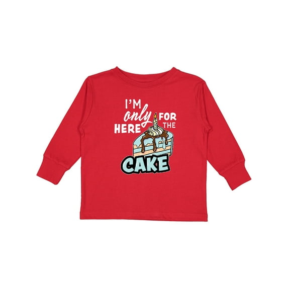 Inktastic Im Only Here For The Cake with Cake Slice Illustration Boys Long Sleeve Toddler T-Shirt