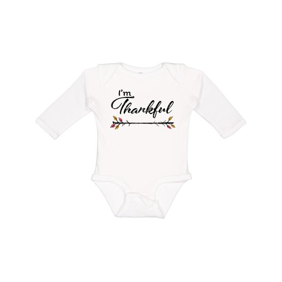 Inktastic Im Thankful- Thanksgiving with autumn branch Boys or Girls Long Sleeve Baby Bodysuit