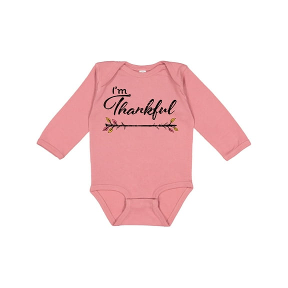 Inktastic Im Thankful- Thanksgiving with autumn branch Boys or Girls Long Sleeve Baby Bodysuit