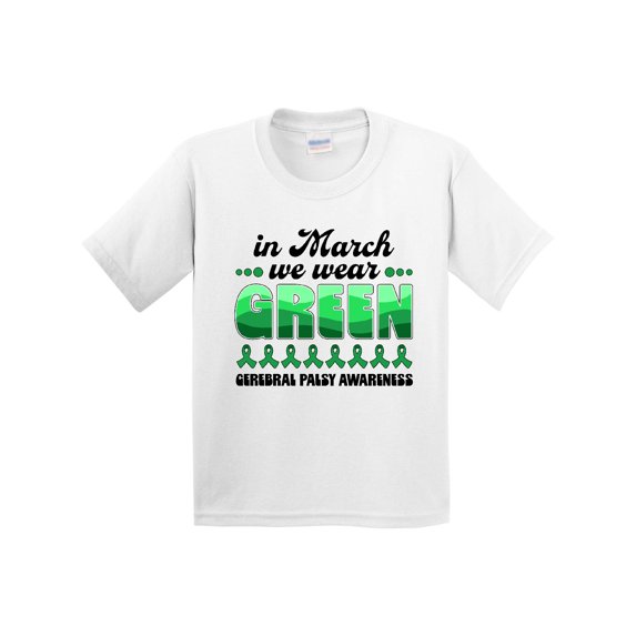 Inktastic In March We Wear Green Cerebral Palsy Awareness Youth T-Shirt