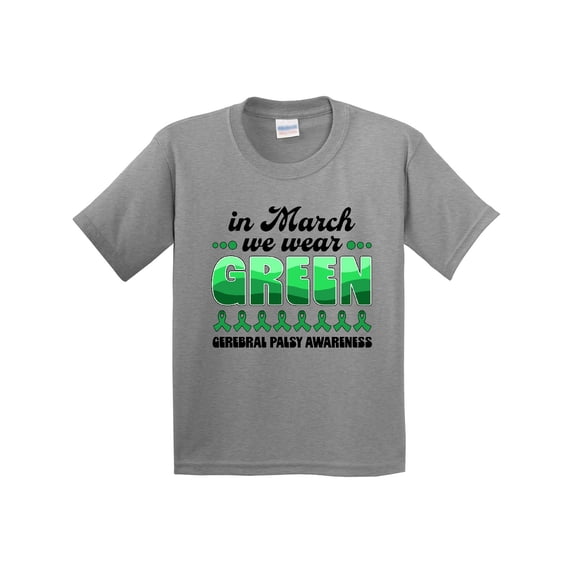 Inktastic In March We Wear Green Cerebral Palsy Awareness Youth T-Shirt
