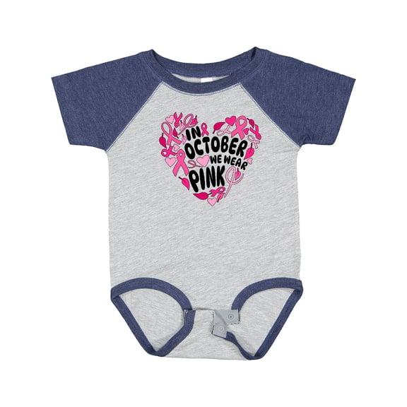 Inktastic In October We Wear Pink Breast Cancer Awareness Heart Boys or Girls Baby Bodysuit