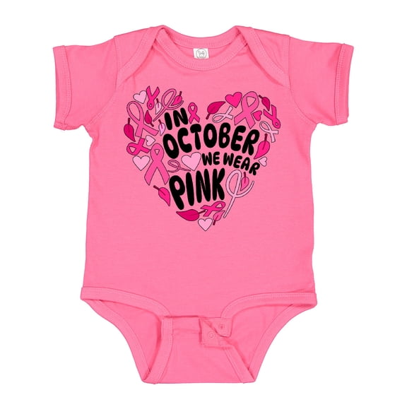 Inktastic In October We Wear Pink Breast Cancer Awareness Heart Boys or Girls Baby Bodysuit