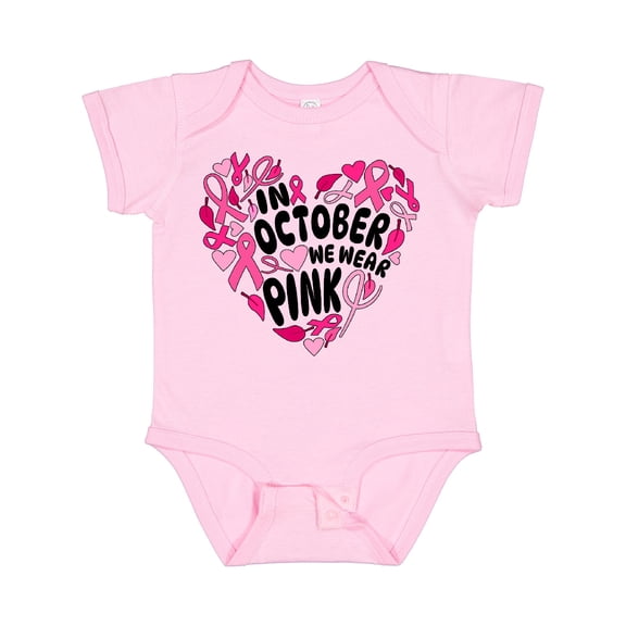 Inktastic In October We Wear Pink Breast Cancer Awareness Heart Boys or Girls Baby Bodysuit