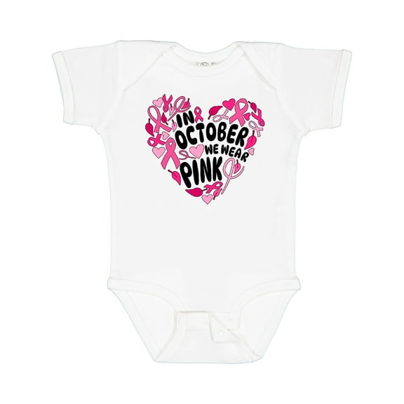 Inktastic In October We Wear Pink Breast Cancer Awareness Heart Boys or Girls Baby Bodysuit