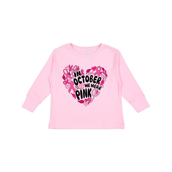 Inktastic In October We Wear Pink Breast Cancer Awareness Heart Boys or Girls Long Sleeve Toddler T-Shirt