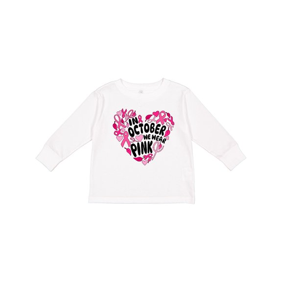 Inktastic In October We Wear Pink Breast Cancer Awareness Heart Boys or Girls Long Sleeve Toddler T-Shirt