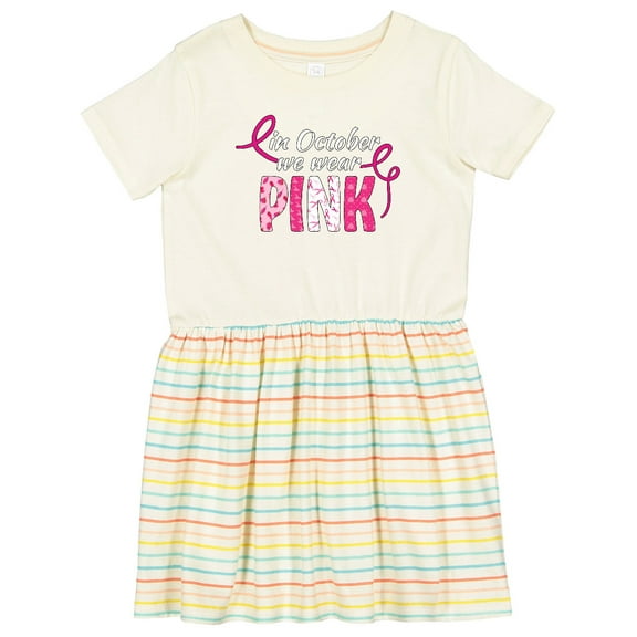 Inktastic In October We Wear Pink Breast Cancer Awareness Patterns Girls Toddler Dress