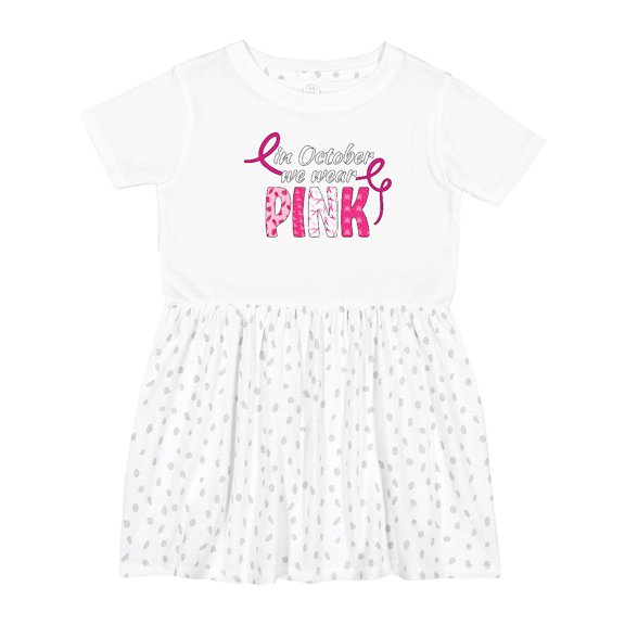 Inktastic In October We Wear Pink Breast Cancer Awareness Patterns Girls Toddler Dress