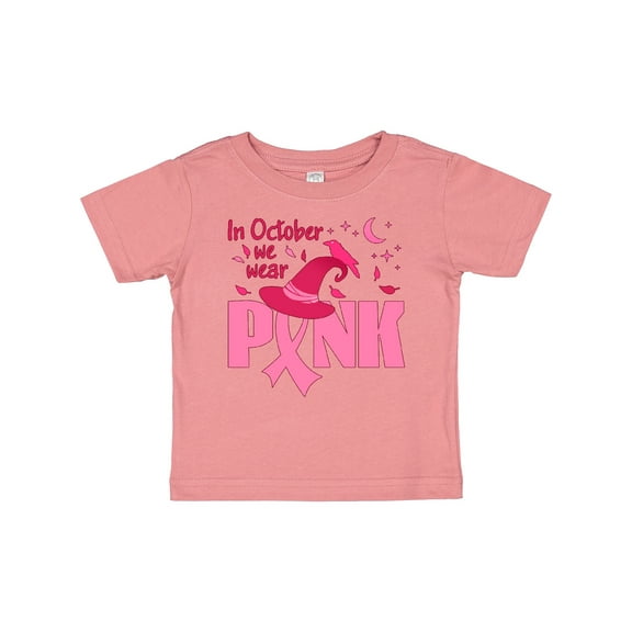 Inktastic In October We Wear Pink Breast Cancer Awareness with Witch Hat and Raven Boys or Girls Baby T-Shirt