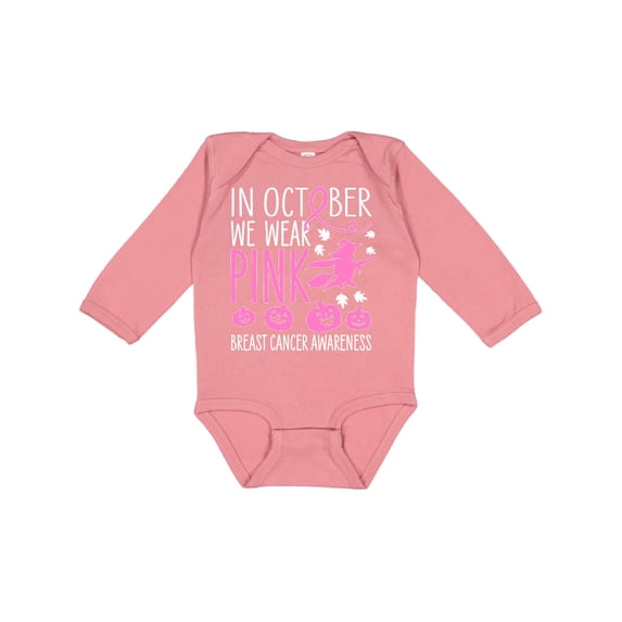 Inktastic In October We Wear Pink Halloween Breast Cancer Awareness Boys or Girls Long Sleeve Baby Bodysuit